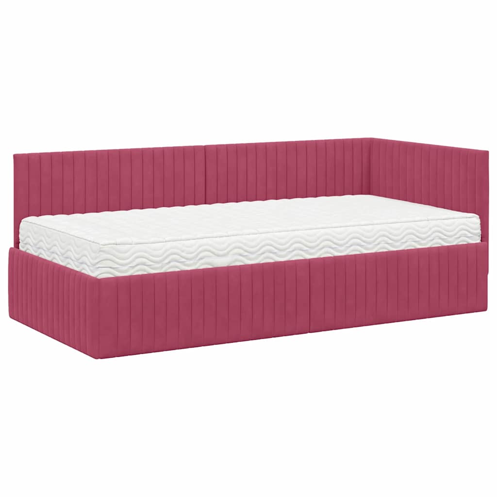 vidaXL Cadre de lit d'angle avec matelas et tête de lit 2 pcs Vert Velours