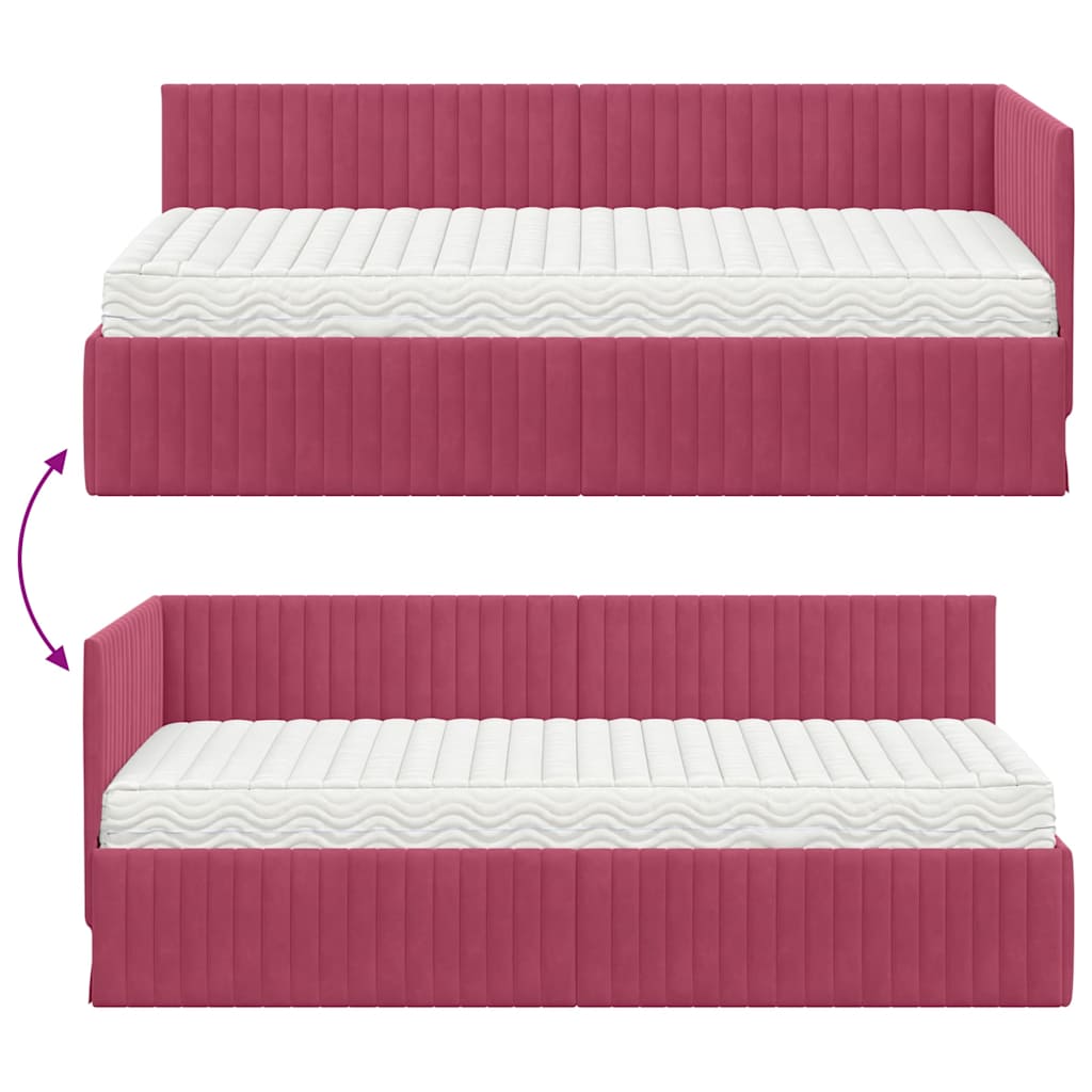 vidaXL Cadre de lit d'angle avec matelas et tête de lit 2 pcs Vert Velours