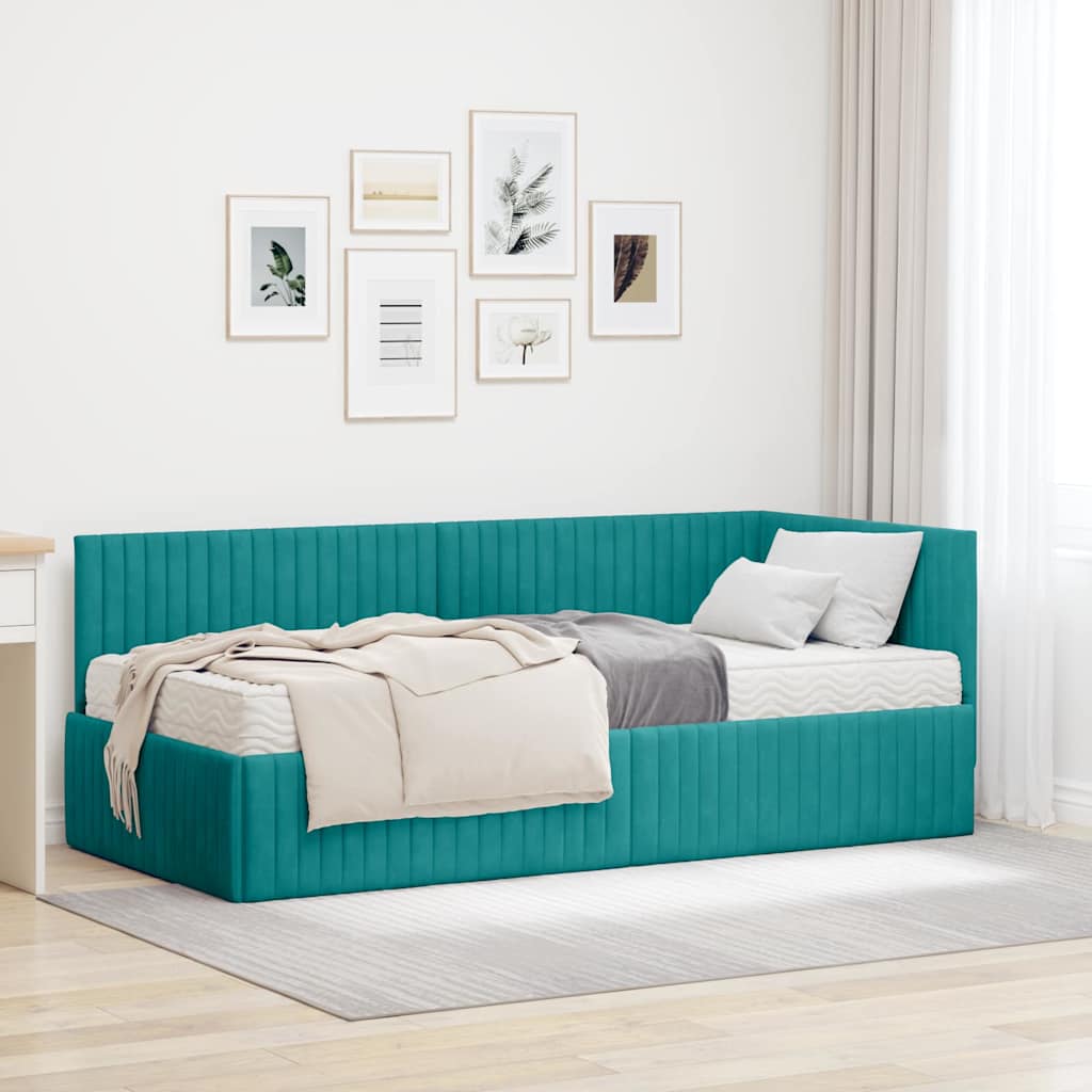 vidaXL Eckbettgestell mit Matratze mit Kopfteil 2 pcs Türkis Samt