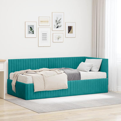 vidaXL Eckbettgestell mit Matratze mit Kopfteil 2 pcs Türkis Samt