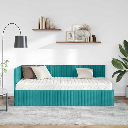 vidaXL Eckbettgestell mit Matratze mit Kopfteil 2 pcs Türkis Samt