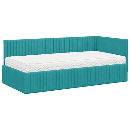 vidaXL Eckbettgestell mit Matratze mit Kopfteil 2 pcs Türkis Samt