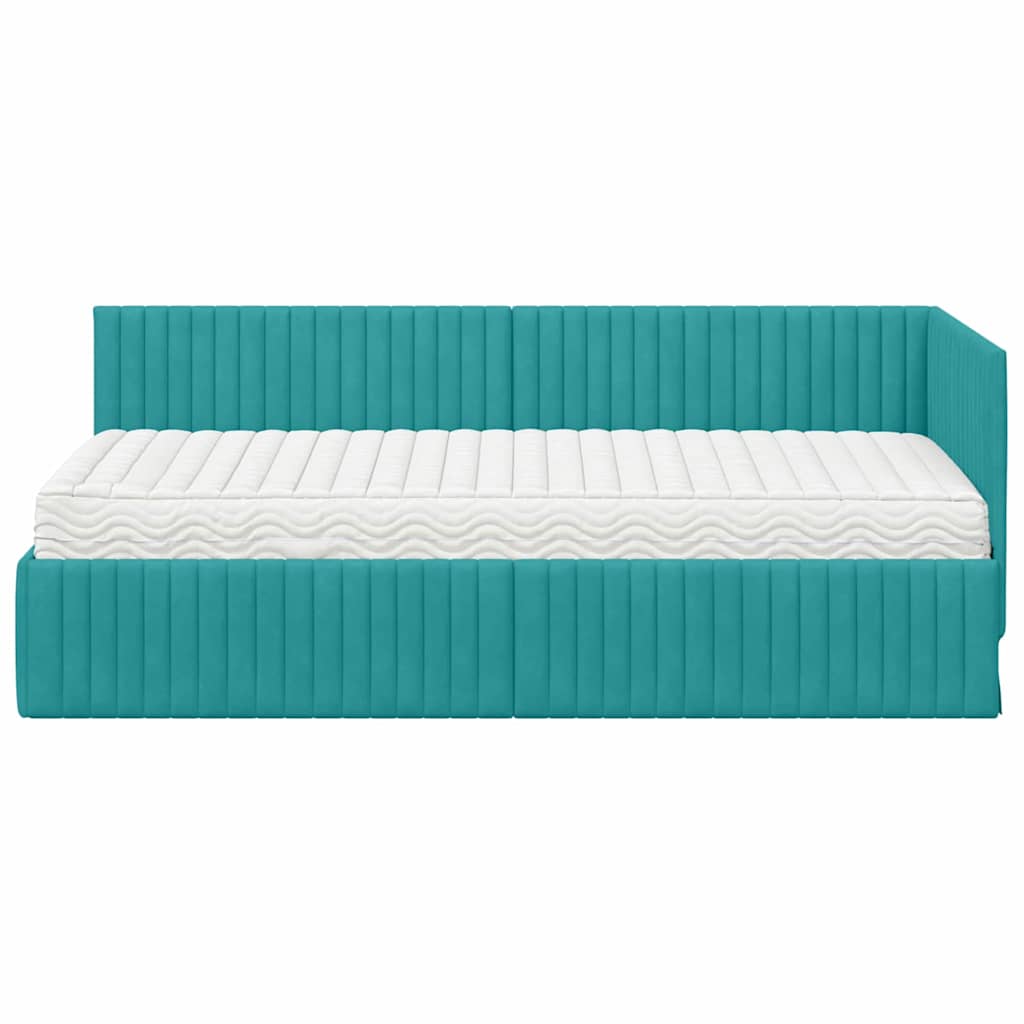 vidaXL Eckbettgestell mit Matratze mit Kopfteil 2 pcs Türkis Samt