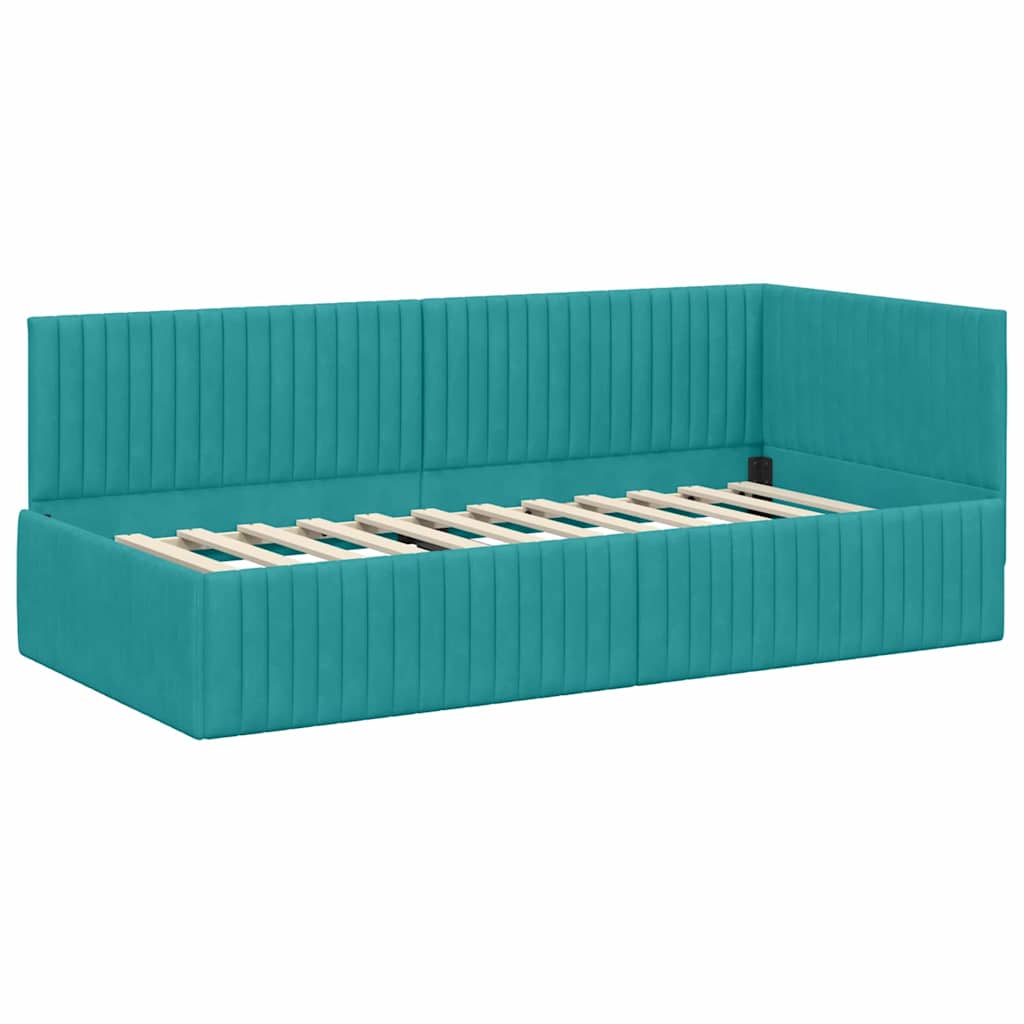 vidaXL Eckbettgestell mit Matratze mit Kopfteil 2 pcs Türkis Samt
