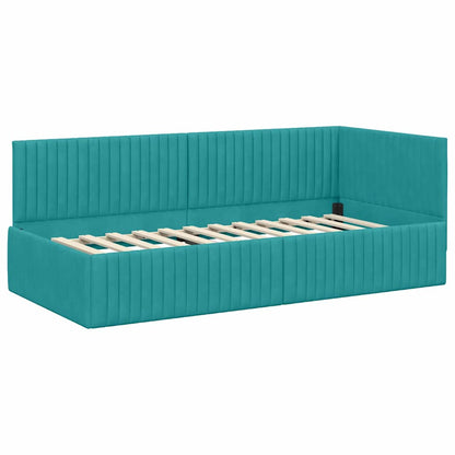 vidaXL Eckbettgestell mit Matratze mit Kopfteil 2 pcs Türkis Samt