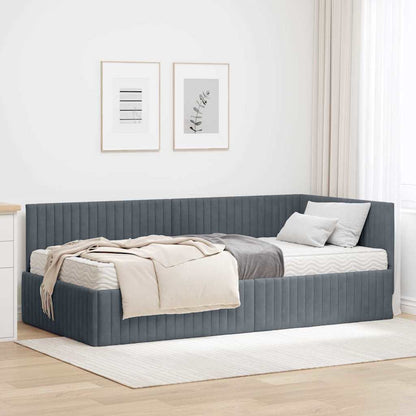 vidaXL Eckbettgestell mit Matratze mit Kopfteil 2 pcs Grau Samt
