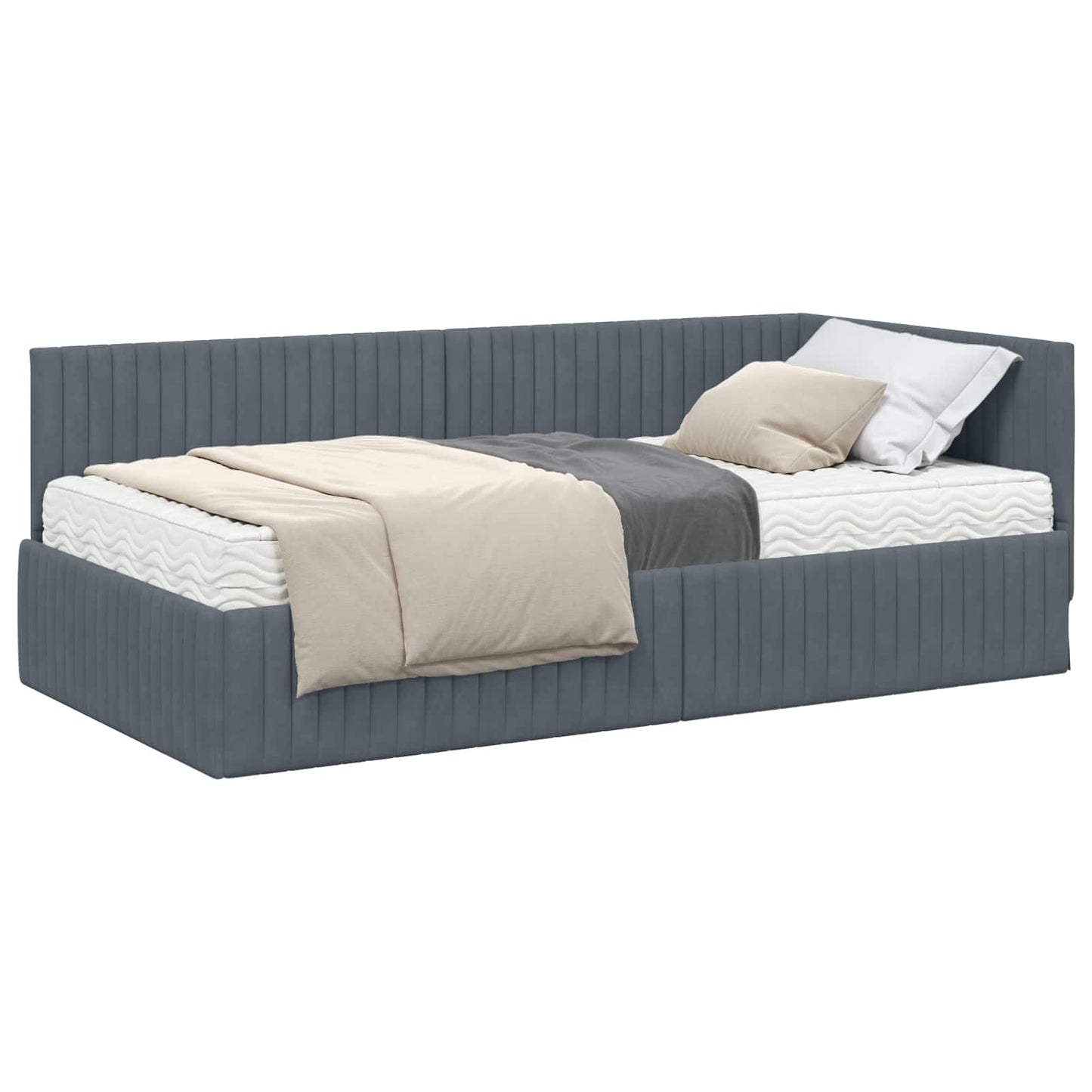 vidaXL Eckbettgestell mit Matratze mit Kopfteil 2 pcs Grau Samt