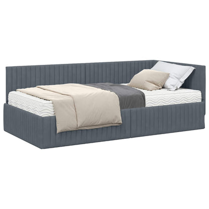 vidaXL Eckbettgestell mit Matratze mit Kopfteil 2 pcs Grau Samt