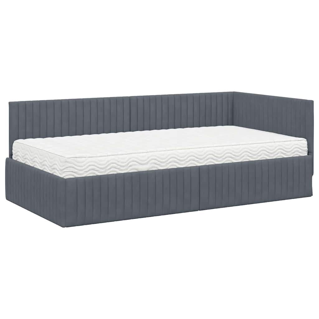 vidaXL Eckbettgestell mit Matratze mit Kopfteil 2 pcs Grau Samt