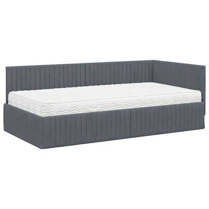 vidaXL Eckbettgestell mit Matratze mit Kopfteil 2 pcs Grau Samt