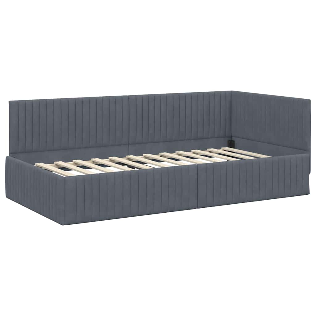 vidaXL Eckbettgestell mit Matratze mit Kopfteil 2 pcs Grau Samt