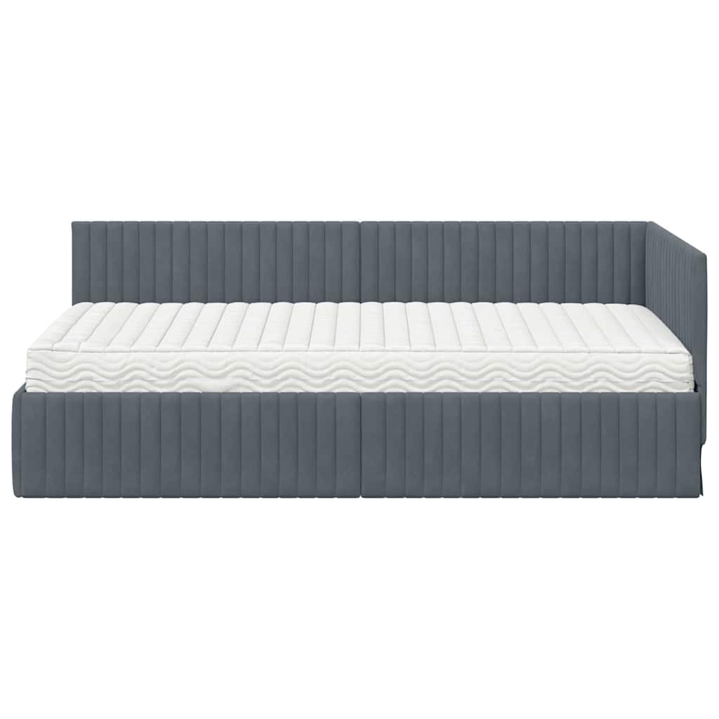 vidaXL Eckbettgestell mit Matratze mit Kopfteil 2 pcs Grau Samt