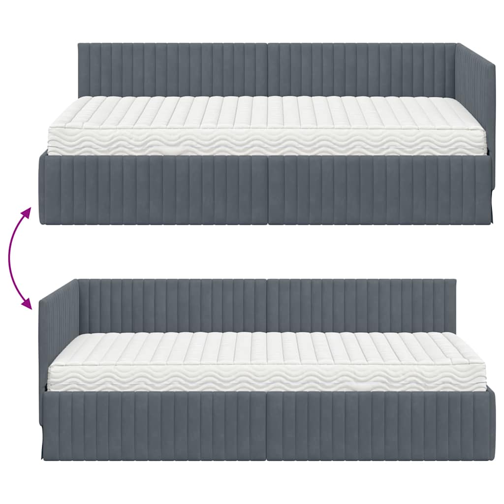 vidaXL Eckbettgestell mit Matratze mit Kopfteil 2 pcs Grau Samt