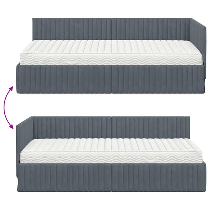 vidaXL Eckbettgestell mit Matratze mit Kopfteil 2 pcs Grau Samt