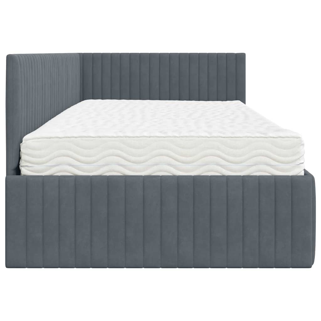 vidaXL Eckbettgestell mit Matratze mit Kopfteil 2 pcs Grau Samt