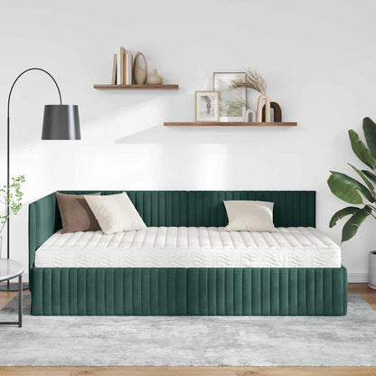 vidaXL Cadre de lit d'angle avec matelas et tête de lit 2 pcs Vert Velours