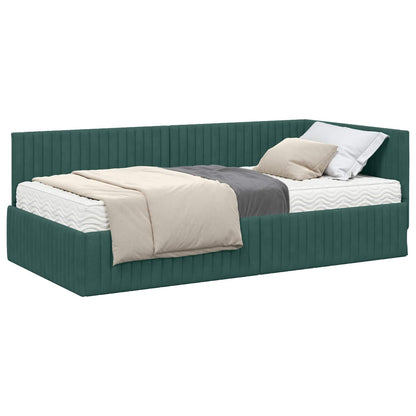 vidaXL Cadre de lit d'angle avec matelas et tête de lit 2 pcs Vert Velours