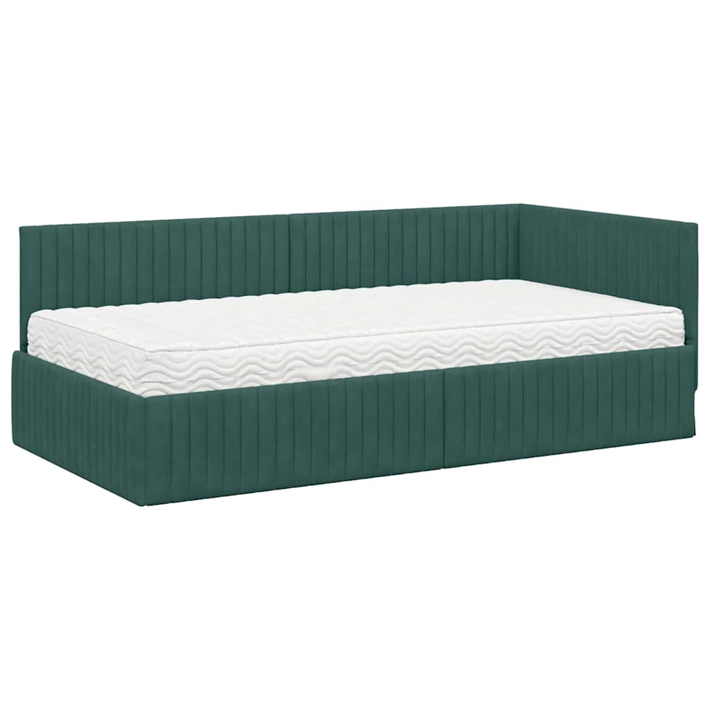 vidaXL Cadre de lit d'angle avec matelas et tête de lit 2 pcs Vert Velours
