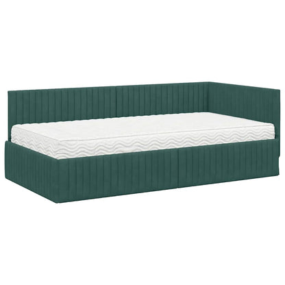 vidaXL Cadre de lit d'angle avec matelas et tête de lit 2 pcs Vert Velours