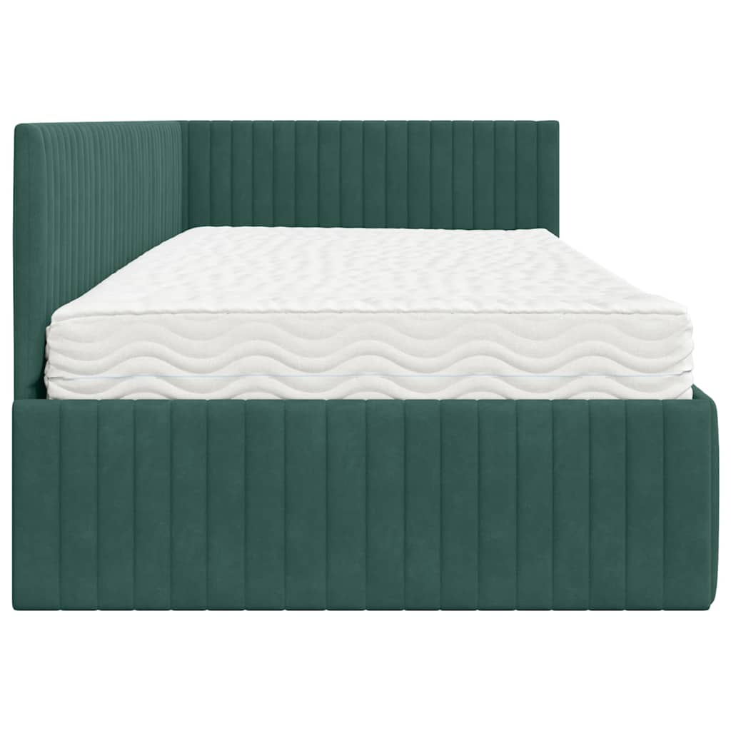 vidaXL Cadre de lit d'angle avec matelas et tête de lit 2 pcs Vert Velours