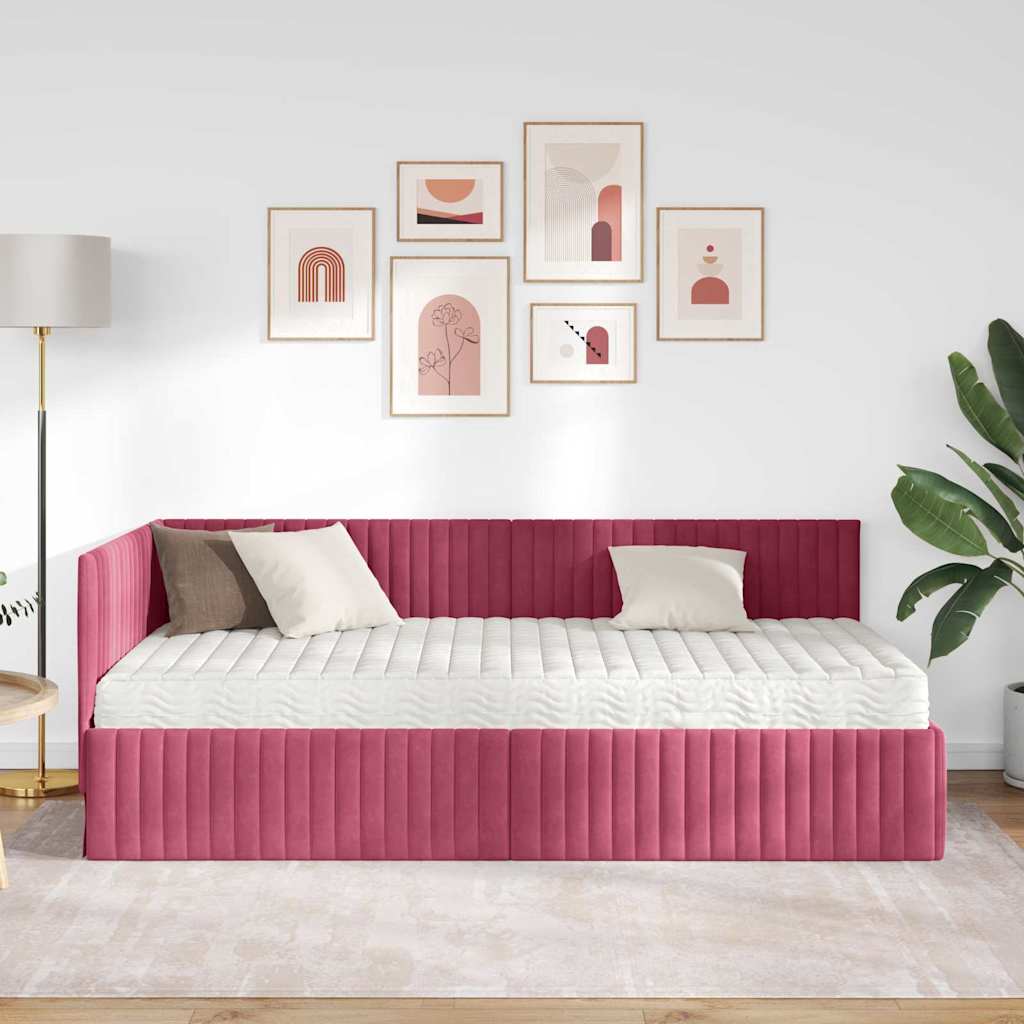 vidaXL Cadre de lit d'angle avec matelas et tête de lit 2 pcs Vert Velours