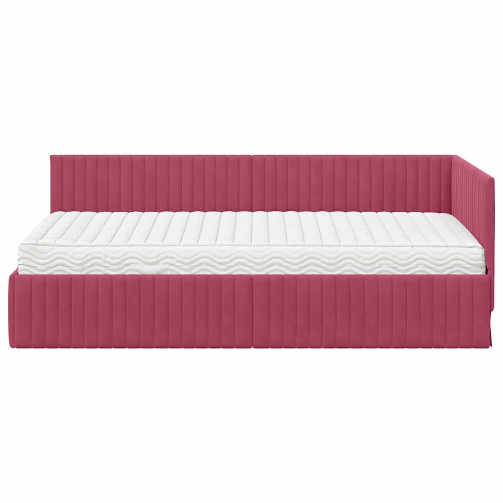 vidaXL Cadre de lit d'angle avec matelas et tête de lit 2 pcs Vert Velours