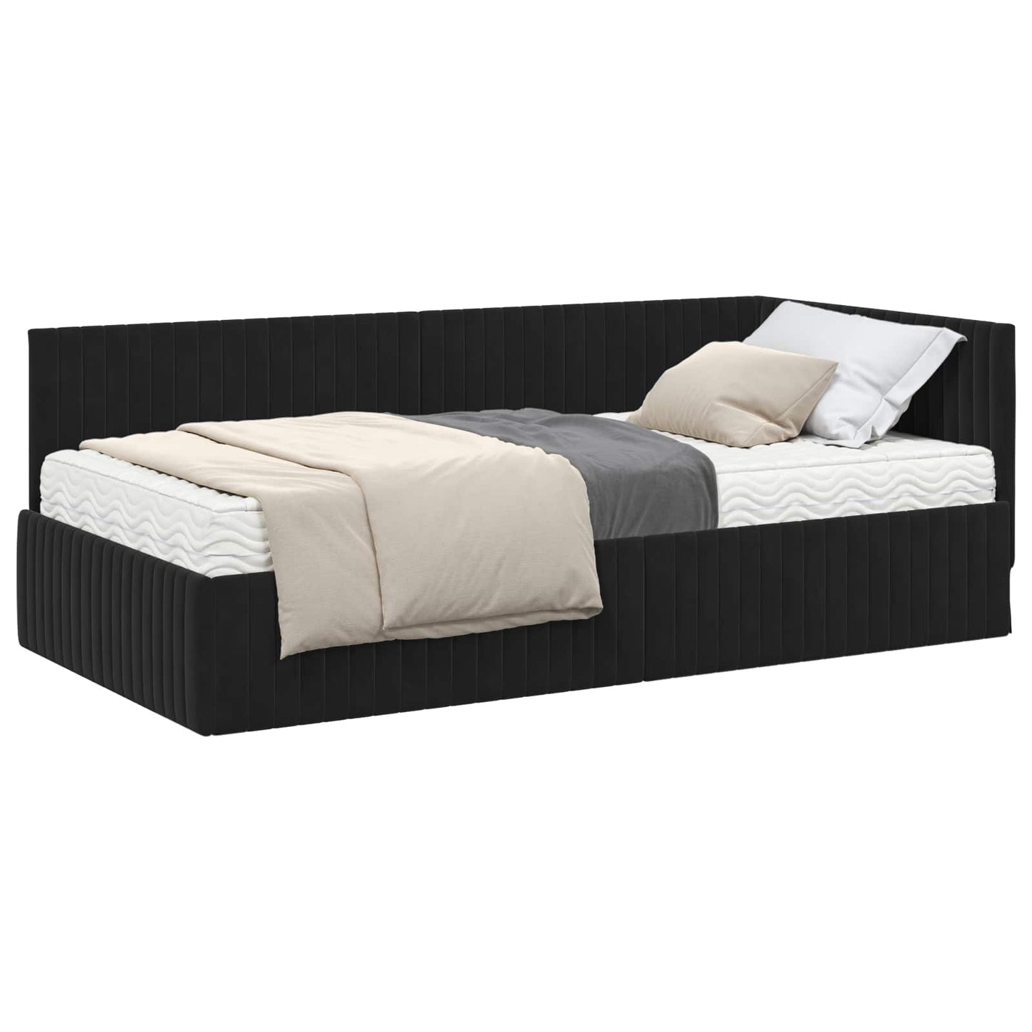vidaXL Eckbettgestell mit Matratze mit Kopfteil 2 pcs Schwarz Samt
