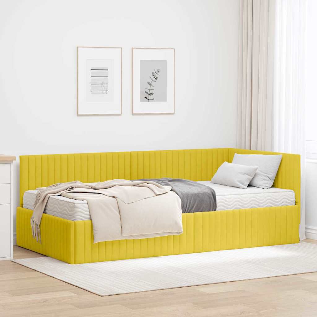 vidaXL Eckbettgestell mit Matratze mit Kopfteil 2 pcs Gelb Samt