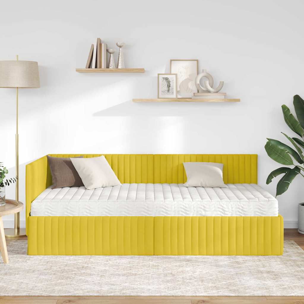 vidaXL Eckbettgestell mit Matratze mit Kopfteil 2 pcs Gelb Samt