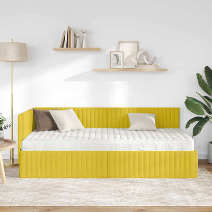 vidaXL Eckbettgestell mit Matratze mit Kopfteil 2 pcs Gelb Samt