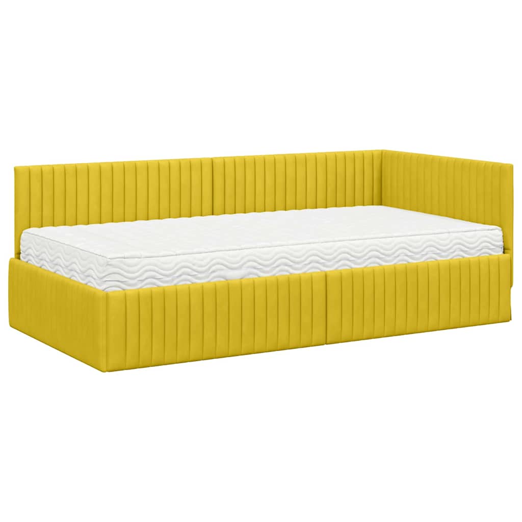 vidaXL Eckbettgestell mit Matratze mit Kopfteil 2 pcs Gelb Samt