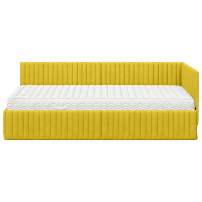 vidaXL Eckbettgestell mit Matratze mit Kopfteil 2 pcs Gelb Samt
