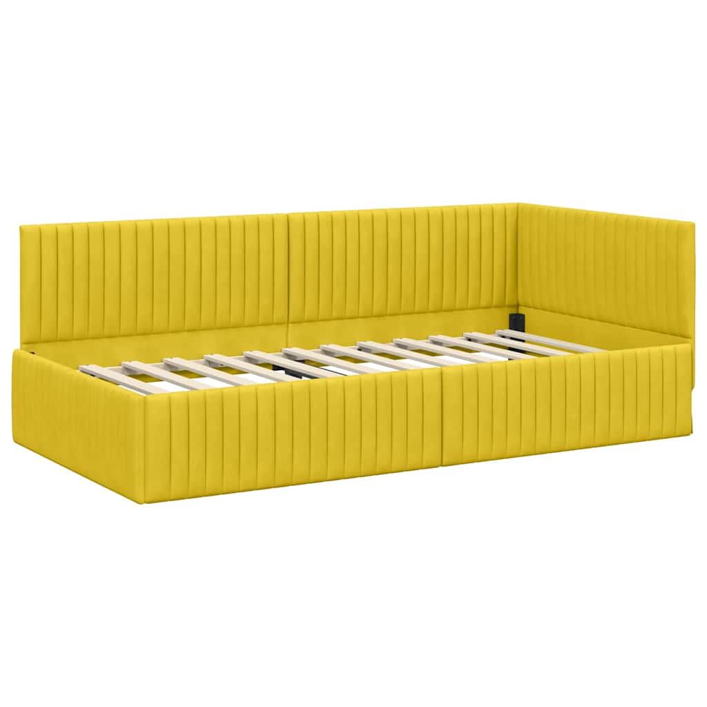 vidaXL Eckbettgestell mit Matratze mit Kopfteil 2 pcs Gelb Samt