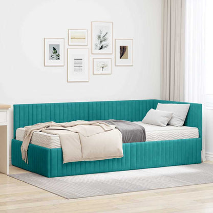 vidaXL Eckbettgestell mit Matratze mit Kopfteil 2 pcs Türkis Samt