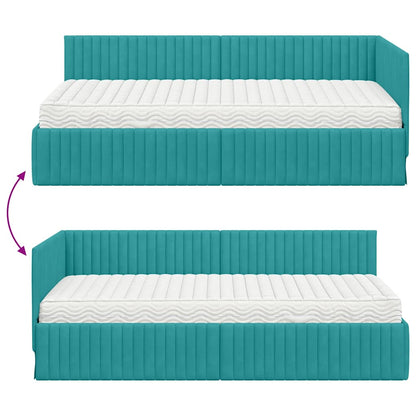 vidaXL Eckbettgestell mit Matratze mit Kopfteil 2 pcs Türkis Samt
