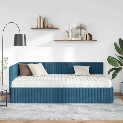 vidaXL Eckbettgestell mit Matratze mit Kopfteil 2 pcs Blau Samt