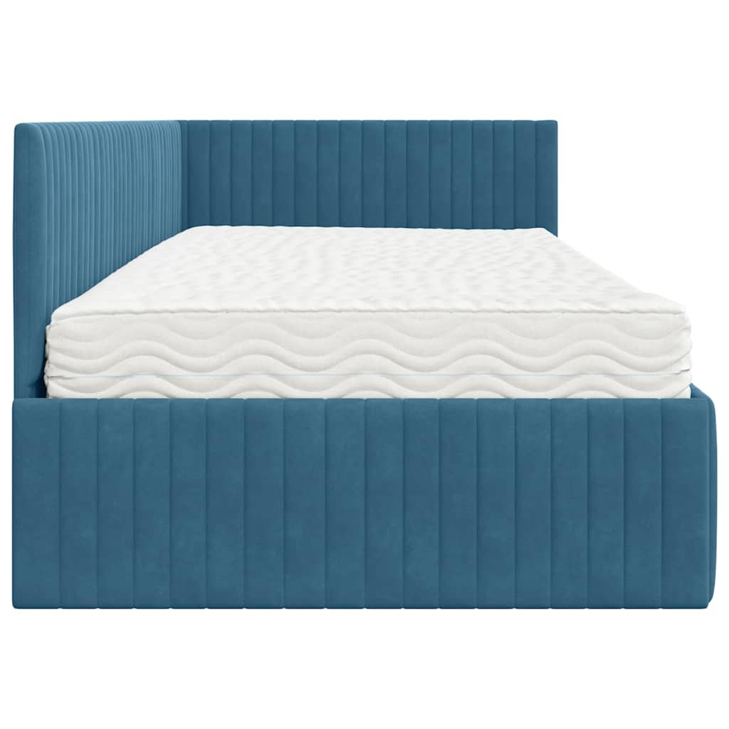 vidaXL Eckbettgestell mit Matratze mit Kopfteil 2 pcs Blau Samt
