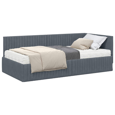 vidaXL Eckbettgestell mit Matratze mit Kopfteil 2 pcs Grau Samt