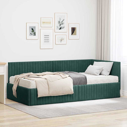 vidaXL Cadre de lit d'angle avec matelas et tête de lit 2 pcs Vert Velours