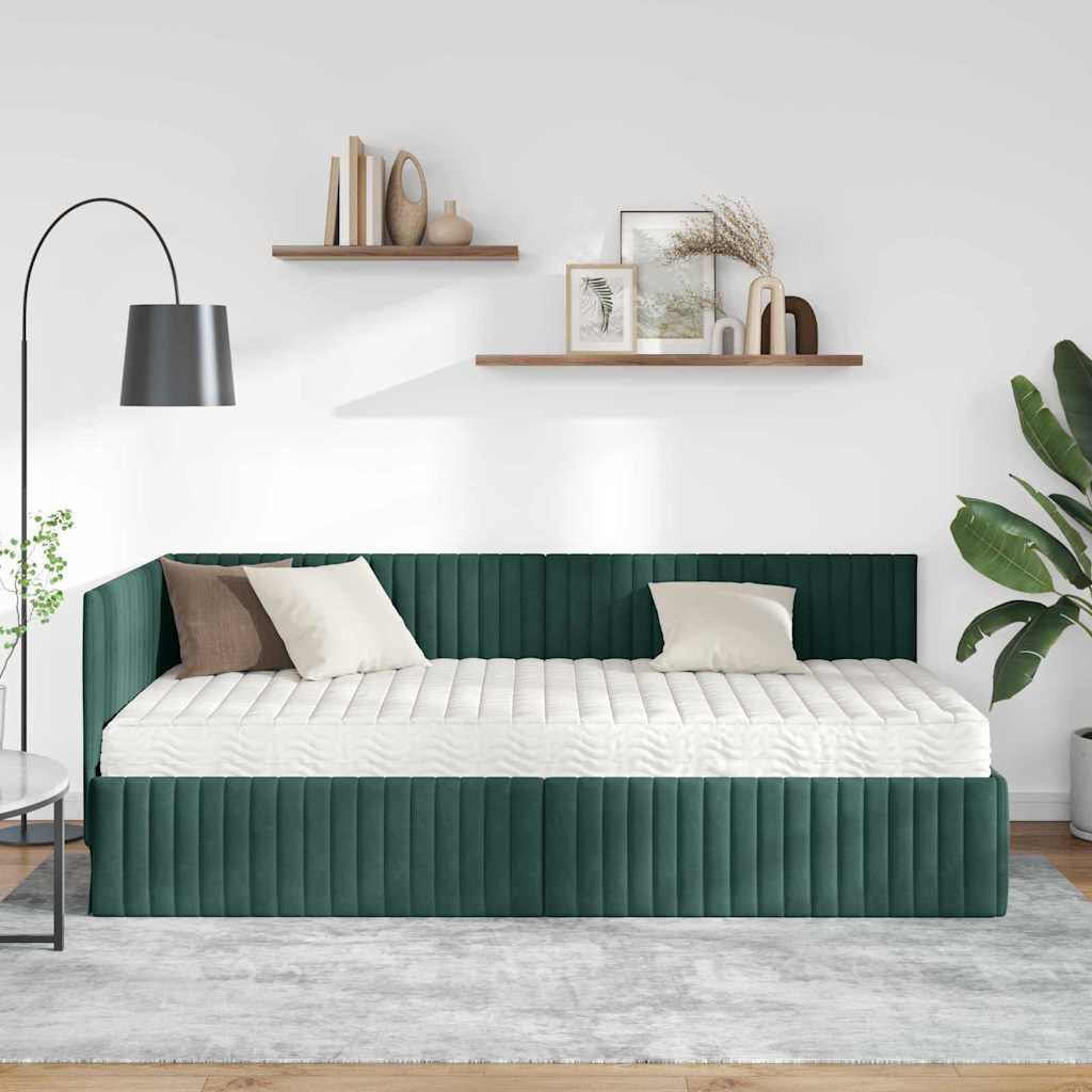 vidaXL Cadre de lit d'angle avec matelas et tête de lit 2 pcs Vert Velours