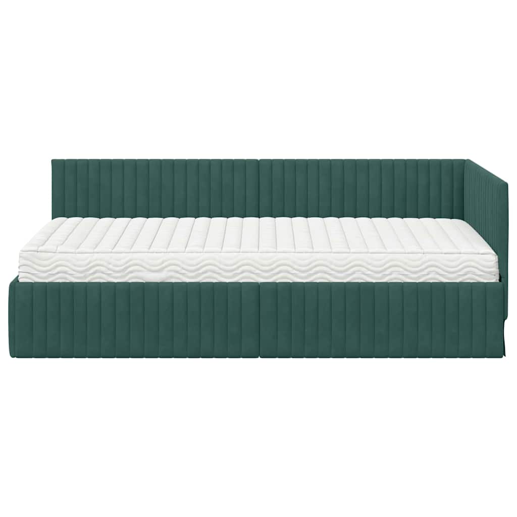 vidaXL Cadre de lit d'angle avec matelas et tête de lit 2 pcs Vert Velours