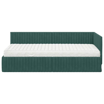 vidaXL Cadre de lit d'angle avec matelas et tête de lit 2 pcs Vert Velours