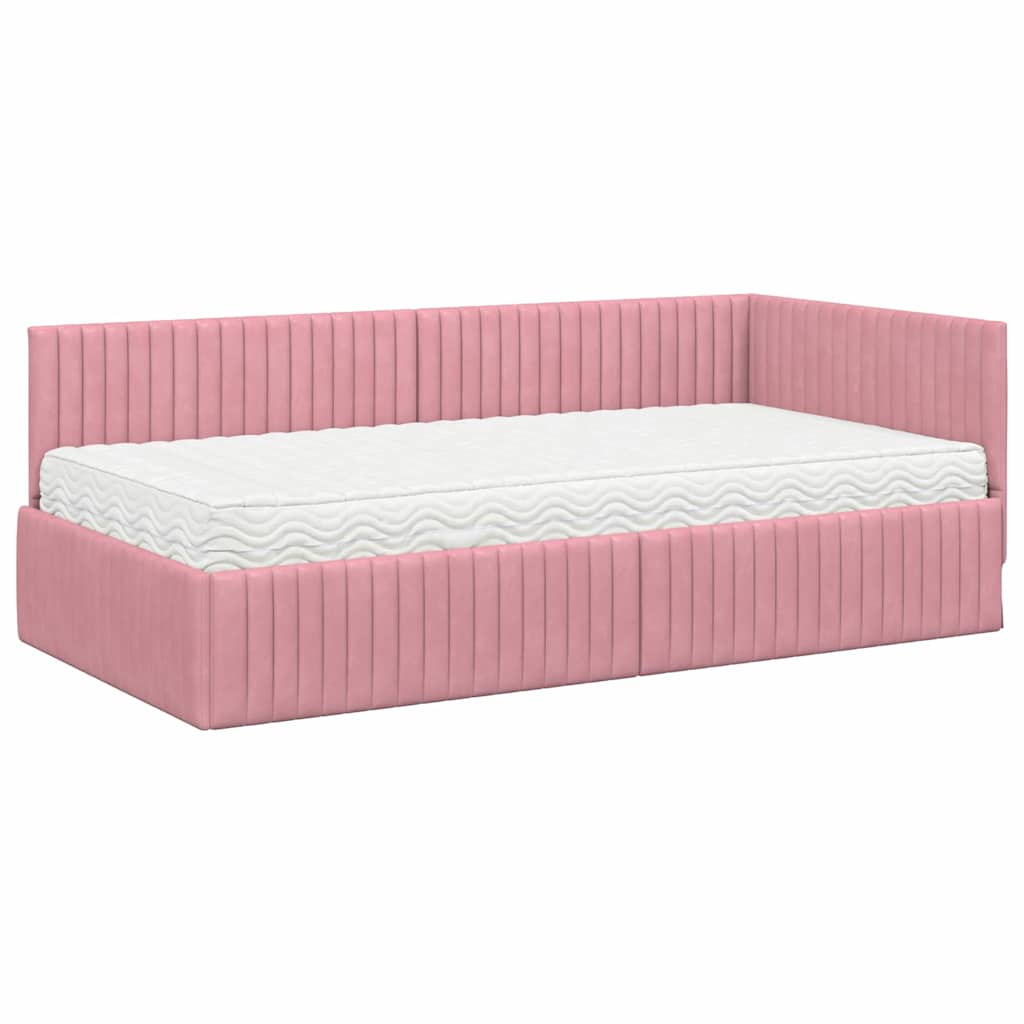 vidaXL Eckbettgestell mit Matratze mit Kopfteil 2 pcs Grau Samt