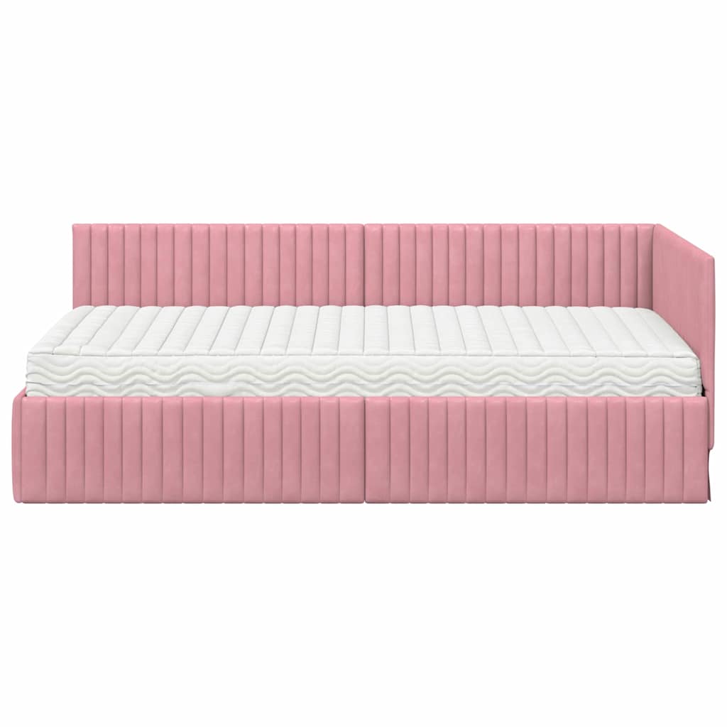 vidaXL Eckbettgestell mit Matratze mit Kopfteil 2 pcs Grau Samt