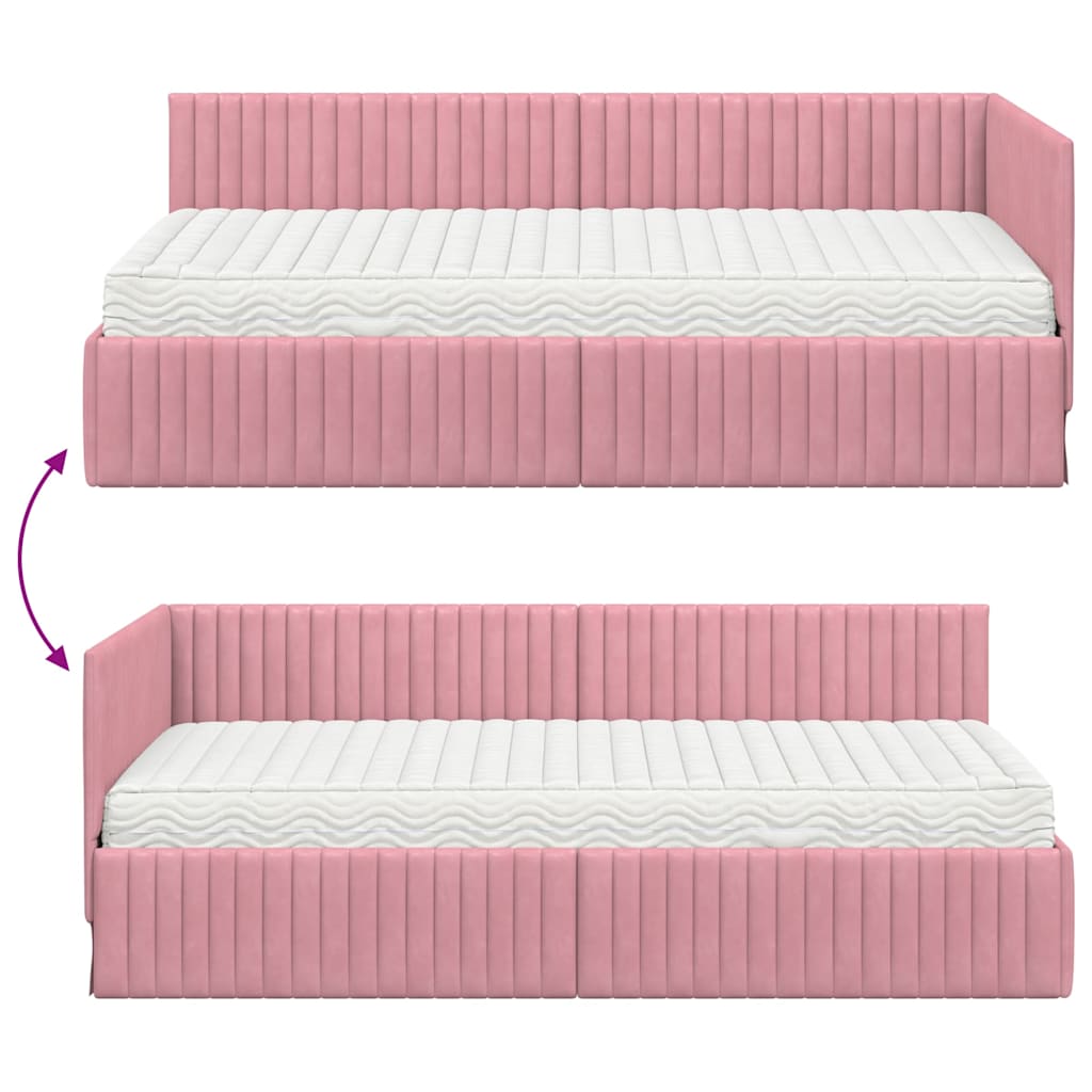 vidaXL Eckbettgestell mit Matratze mit Kopfteil 2 pcs Grau Samt