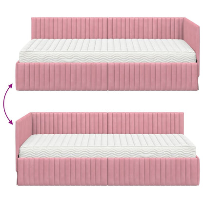 vidaXL Eckbettgestell mit Matratze mit Kopfteil 2 pcs Grau Samt