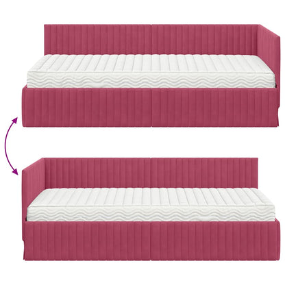 vidaXL Cadre de lit d'angle avec matelas et tête de lit 2 pcs Vert Velours