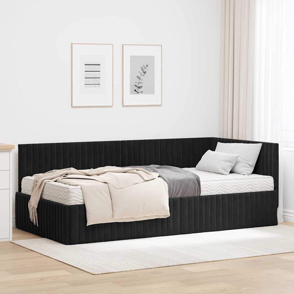 vidaXL Eckbettgestell mit Matratze mit Kopfteil 2 pcs Schwarz Samt
