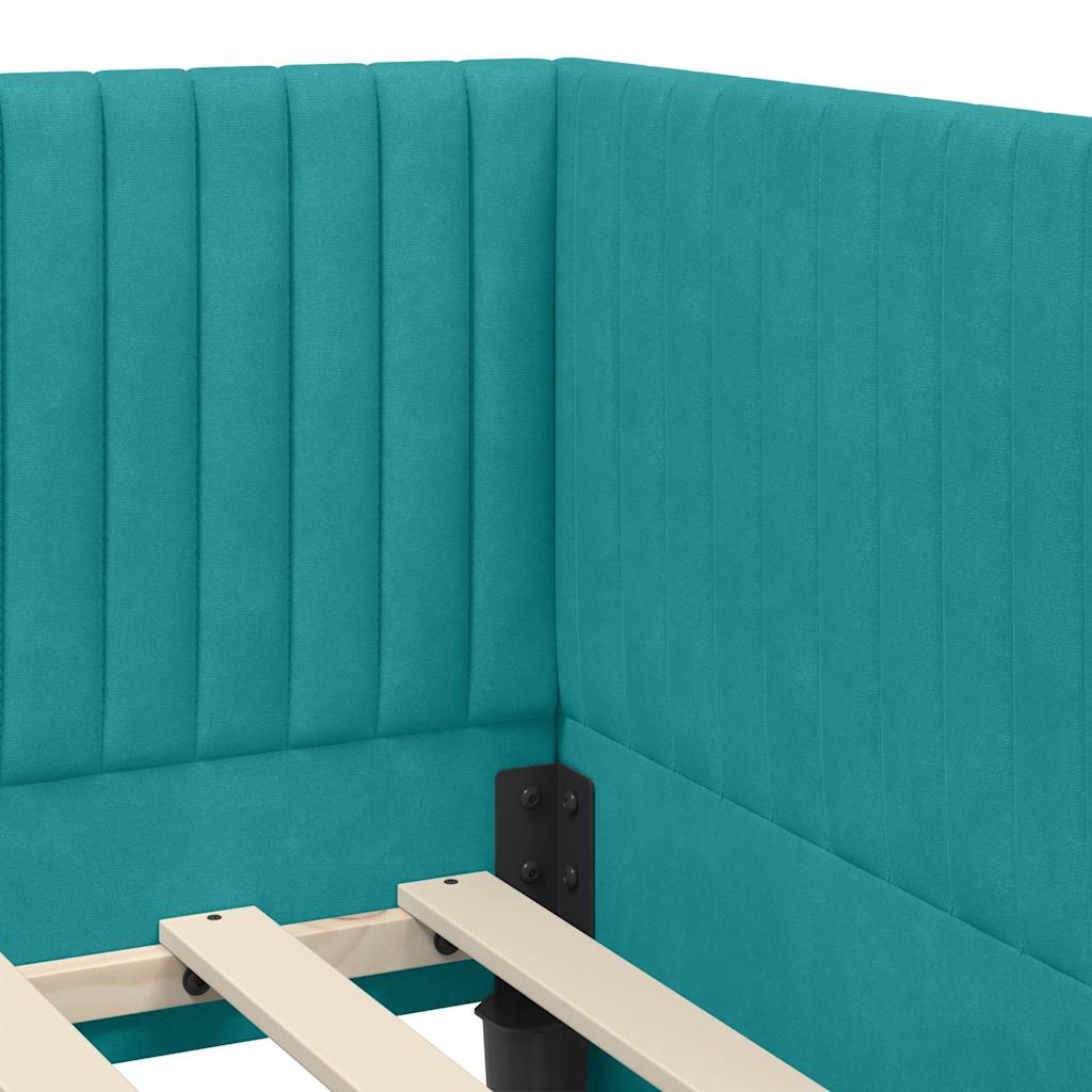 vidaXL Eckbettgestell mit Matratze mit Kopfteil 2 pcs Türkis Samt