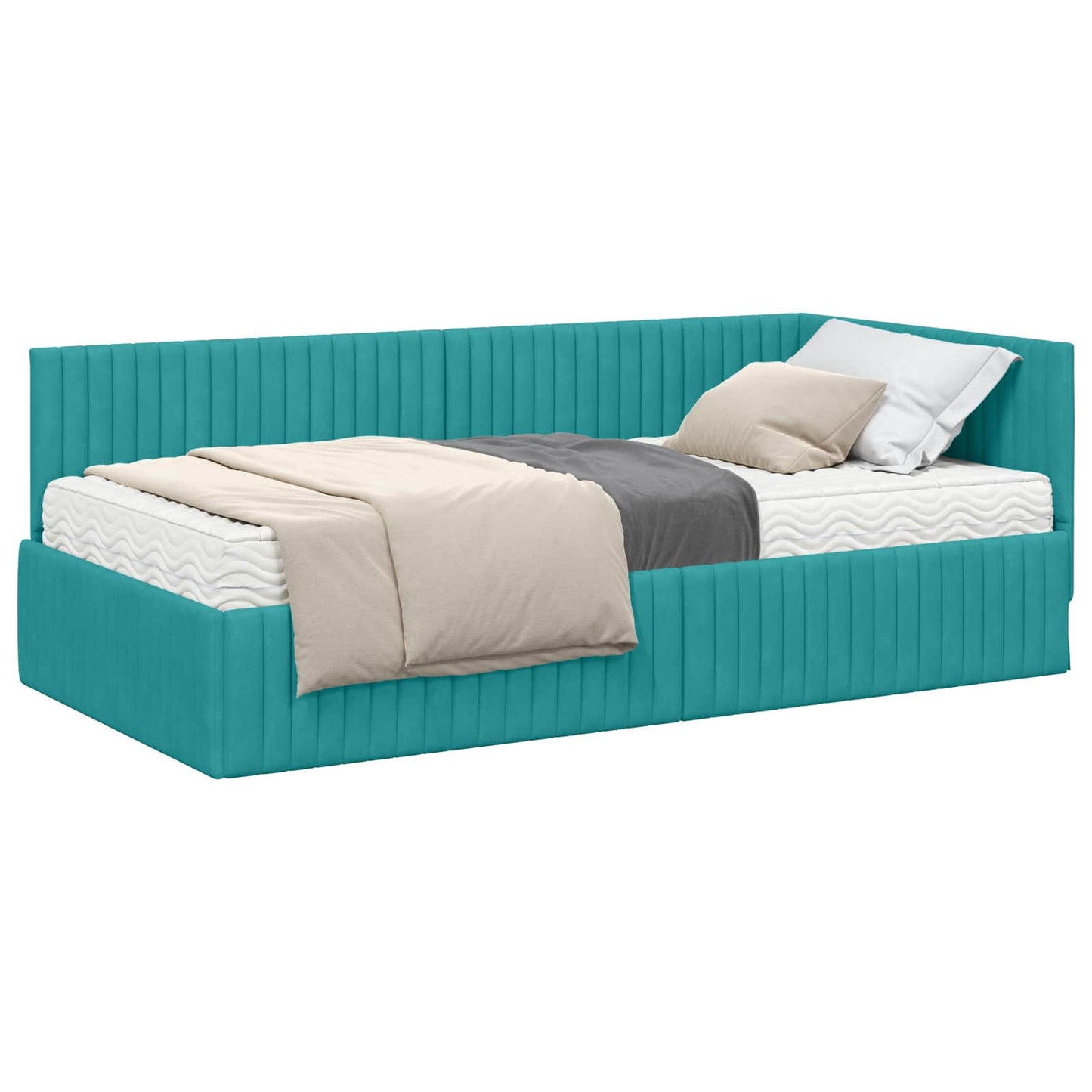 vidaXL Eckbettgestell mit Matratze mit Kopfteil 2 pcs Türkis Samt